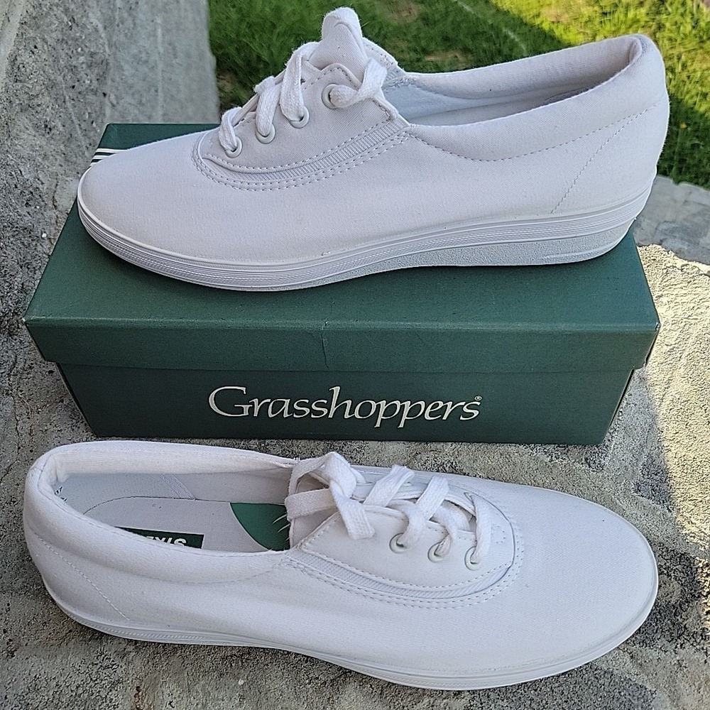 Grasshoppers Canvas Tennis Shoes Women Townsend Twill White Size 8 Wide EF21050